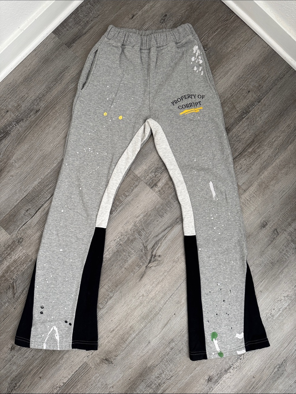PROPERTY OF CORRÜPT Gray Flare Sweatpants with Contrast Panels